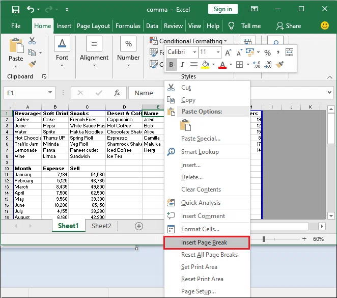 Comment ajouter un saut de page dans Excel