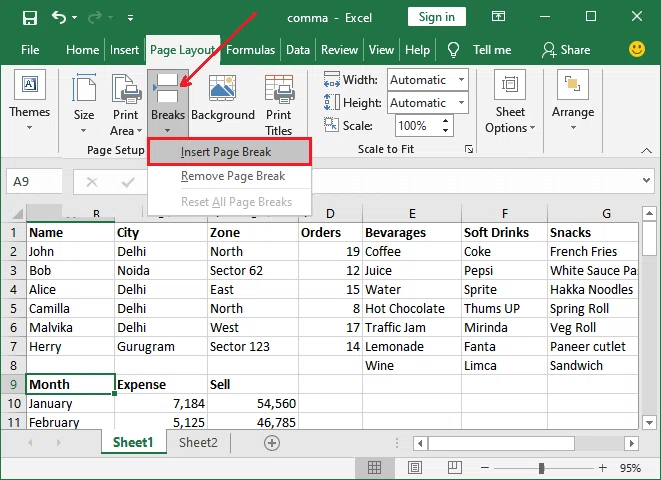 Comment ajouter un saut de page dans Excel