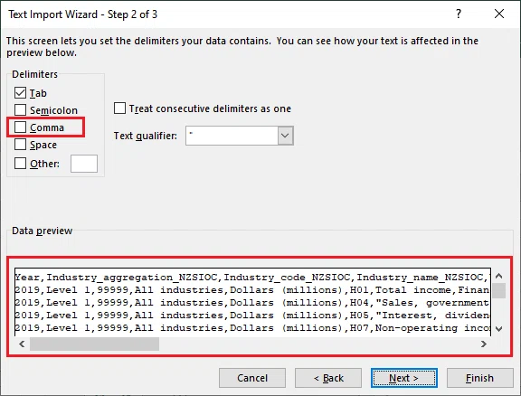 How to import the data from CSV file in Excel