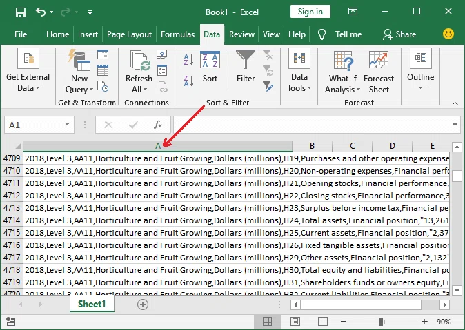 How to import the data from CSV file in Excel