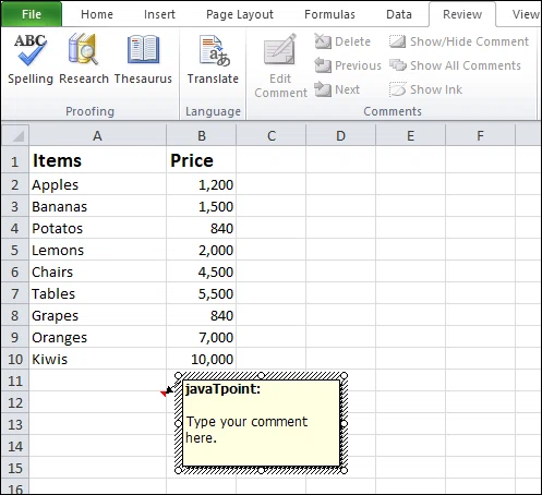 Comment insérer des commentaires dans Excel