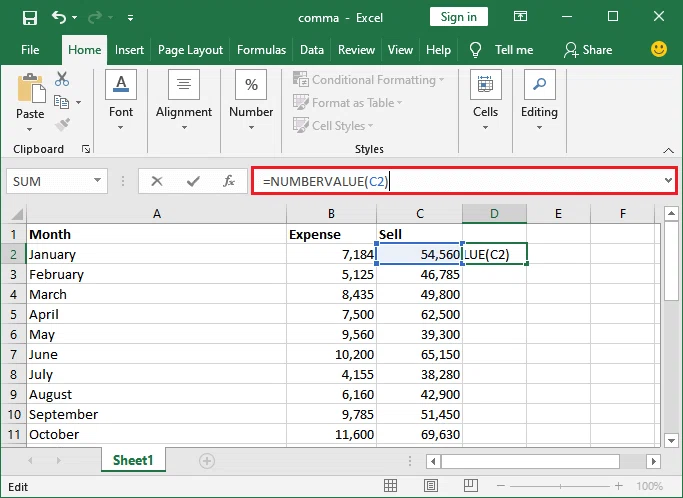 Comment supprimer une virgule dans Excel