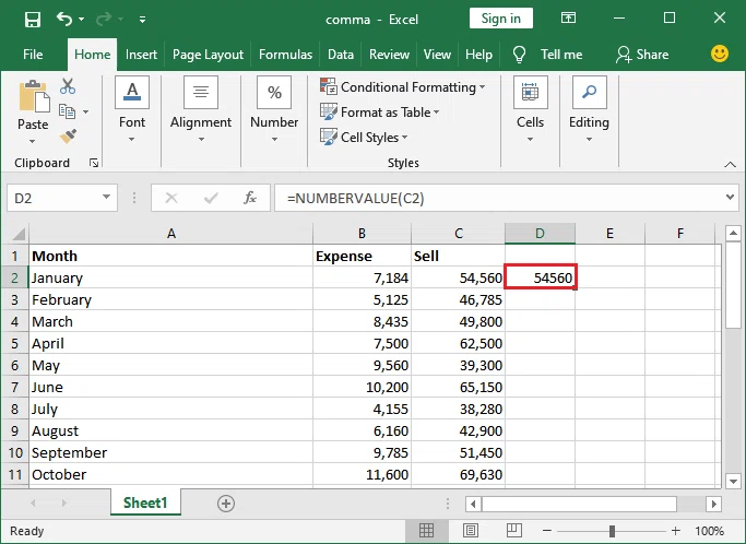 Comment supprimer une virgule dans Excel