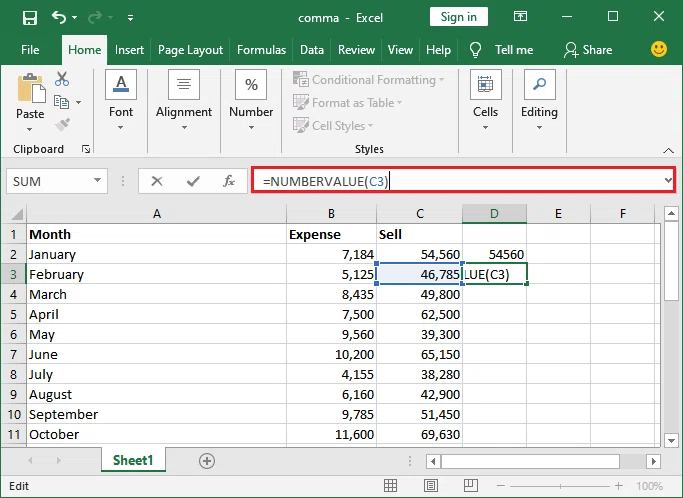 Comment supprimer une virgule dans Excel