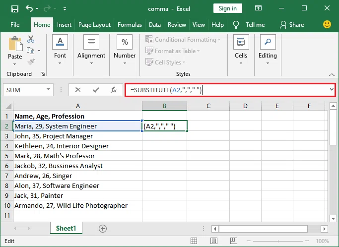 Comment supprimer une virgule dans Excel