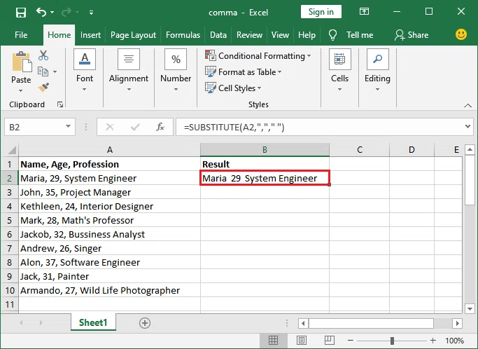 Comment supprimer une virgule dans Excel