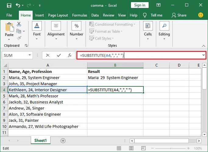 Comment supprimer une virgule dans Excel