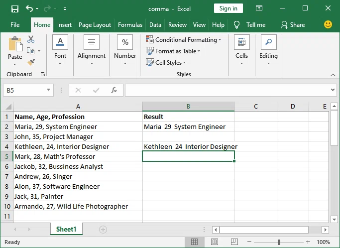 Comment supprimer une virgule dans Excel