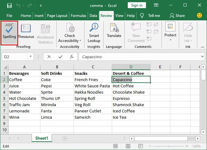 Comment vérifier l'orthographe dans Excel