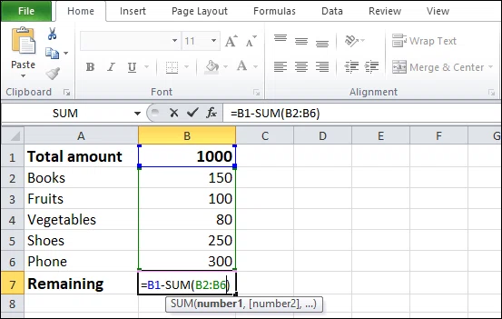 Comment soustraire dans excel