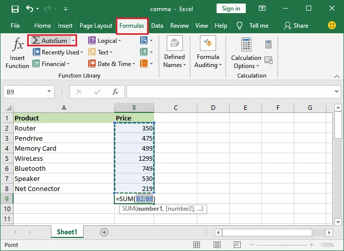 Comment additionner une colonne dans Excel