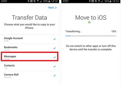 Comment transférer des messages d'Android vers iPhone