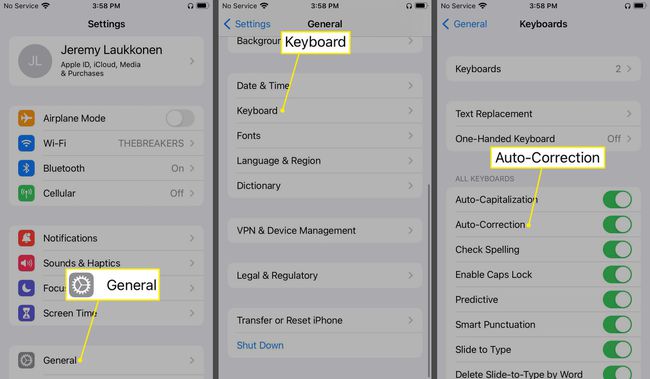 Général, clavier et correction automatique dans les réglages de l'iPhone