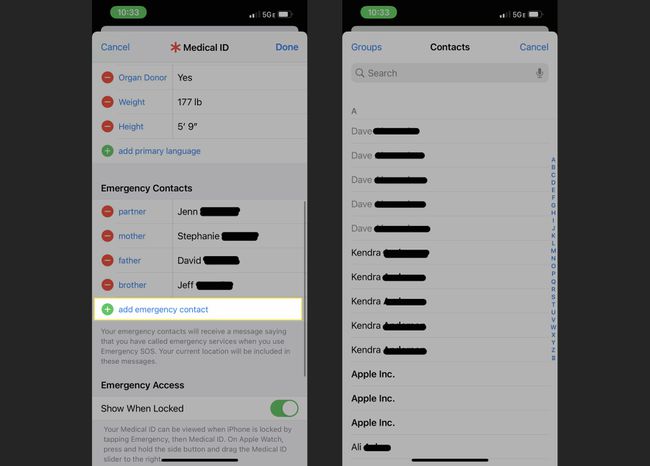 Étapes pour ajouter un contact d'urgence dans l'application Santé sur un iPhone.