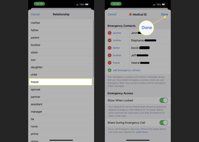 Dernières étapes pour ajouter un contact d'urgence dans l'application Téléphone sur un iPhone.