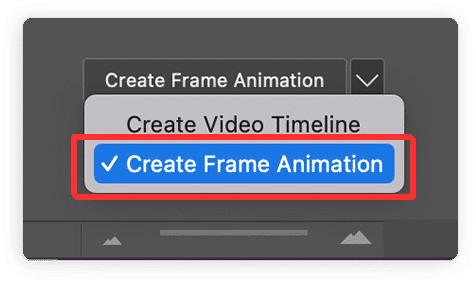 The Create Frame Animation option selected in Photoshop