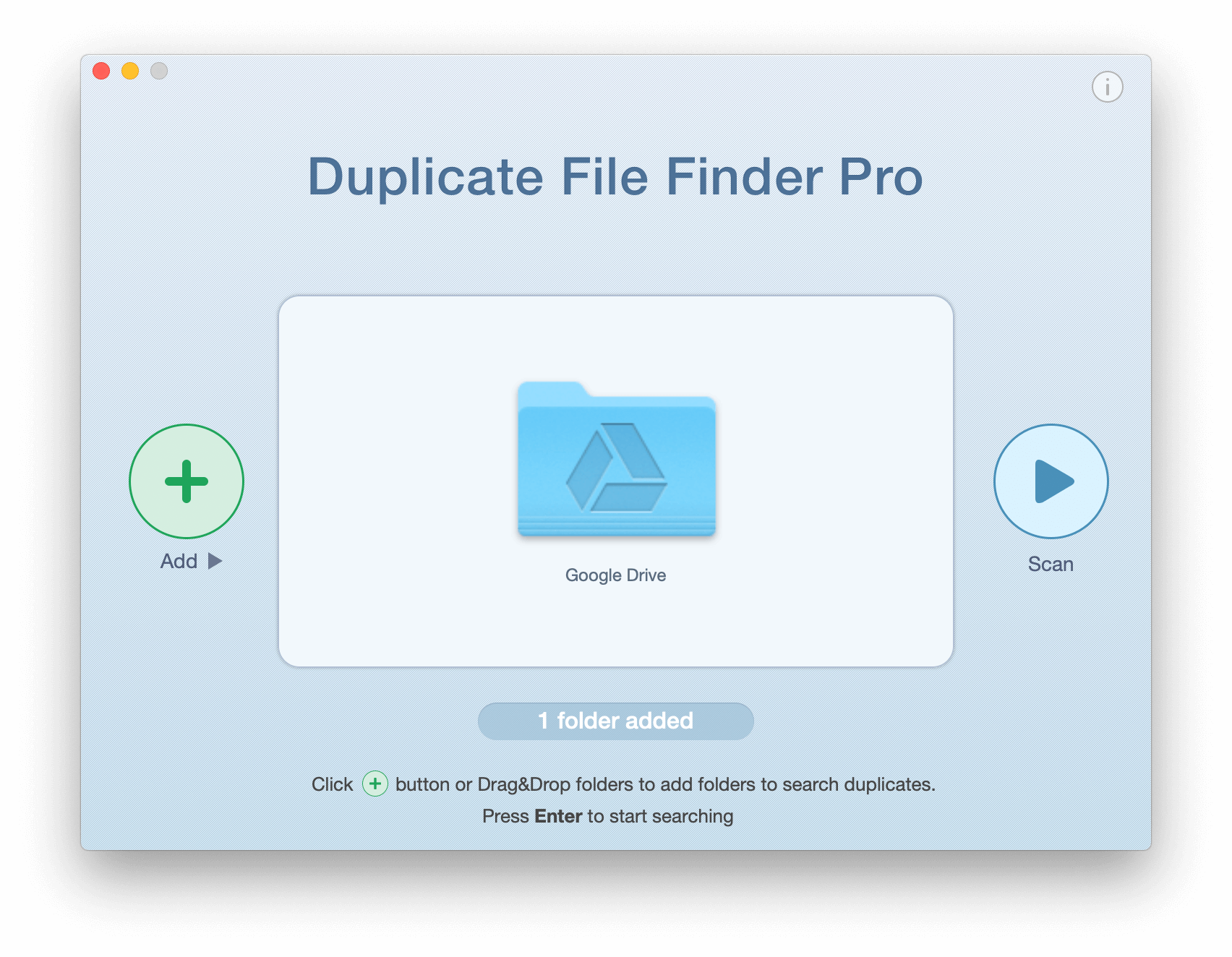 Fenêtre de démarrage de Duplicate File Finder