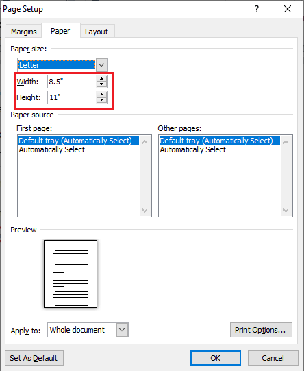 Comment changer la taille du papier dans le document Word