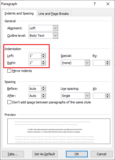 Comment créer un retrait négatif dans Word