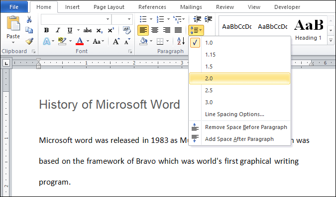 Comment doubler l'espace dans Microsoft Word