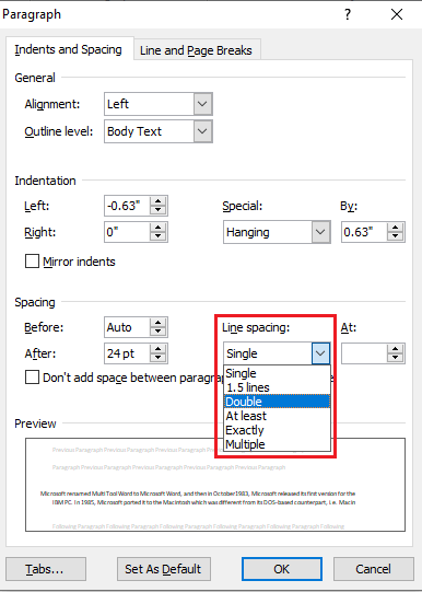 Comment doubler l'espace dans Microsoft Word