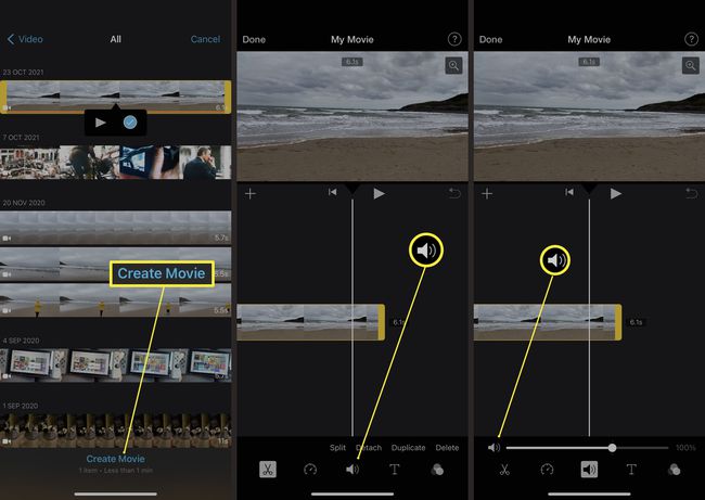 Étapes à suivre dans iMovie sur iOS pour supprimer le son d'une vidéo.