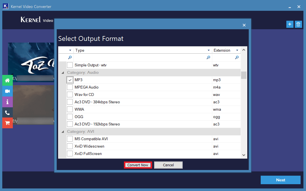 Sélectionnez les formats MP3 comme destination