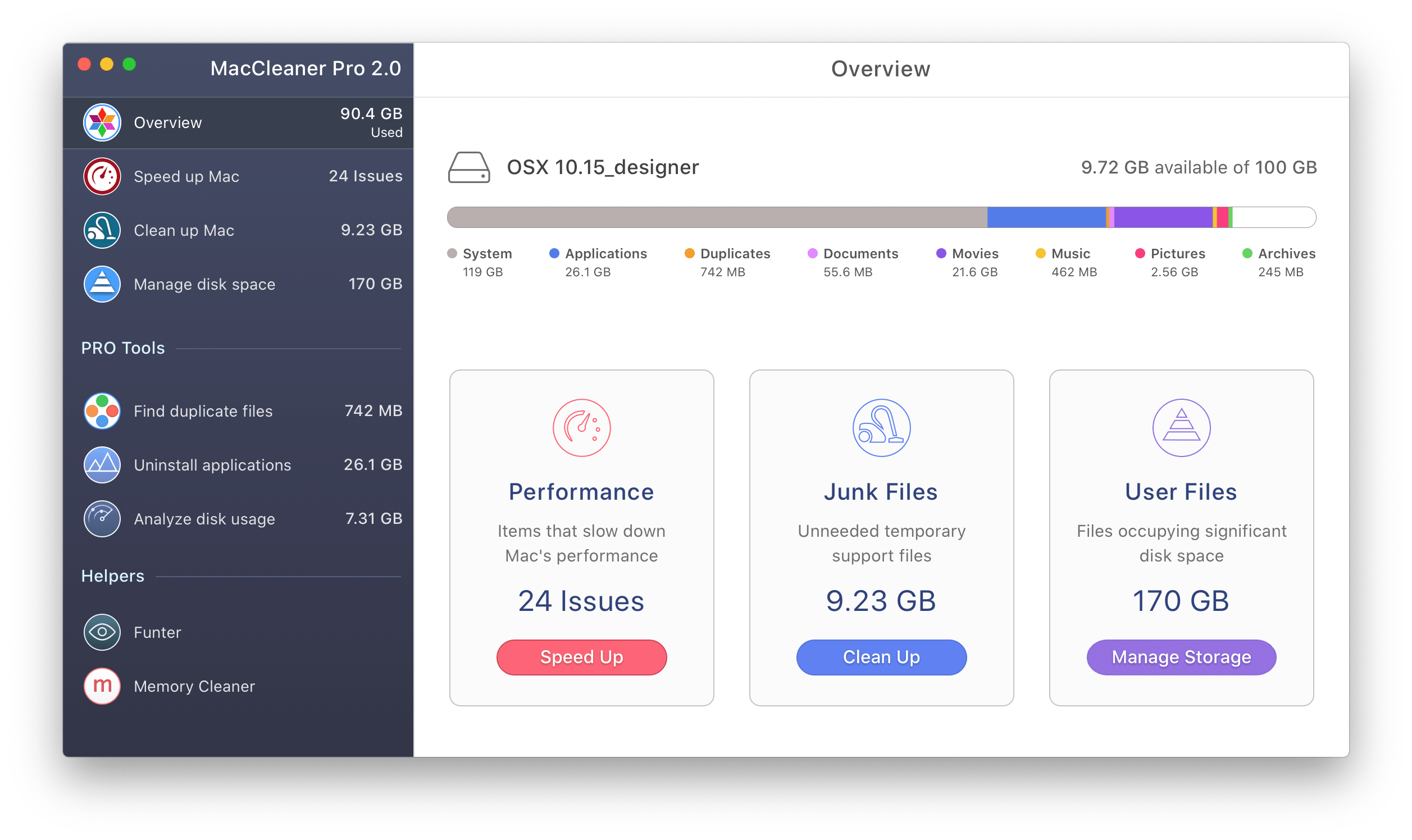 onglet aperçu dans l'application MacCleaner