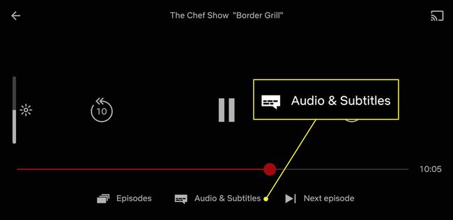 A screenshot of Netflix running on a mobile device with the Audio & Subtitles heading highlighted