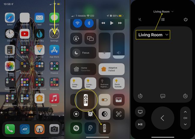 The Apple TV Remote icon in the iOS Control Center