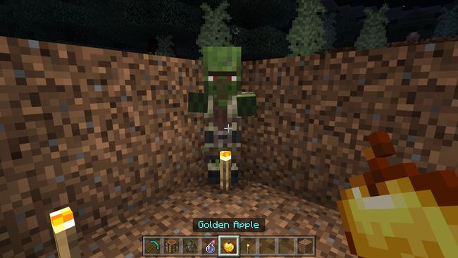 Using a Golden Apple on a Zombie Villager in Minecraft