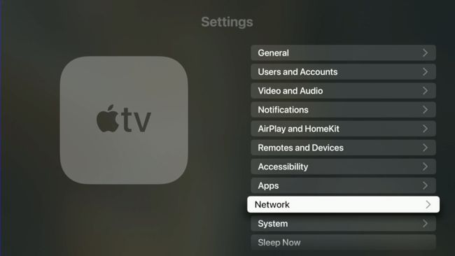 The Network heading in Apple TV settings