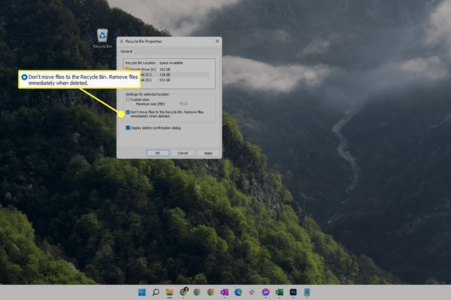 Windows 11 recycle bin properties