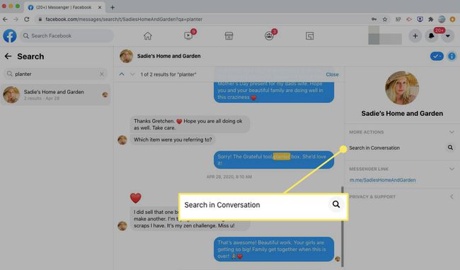 The Search in Conversation command in Messenger