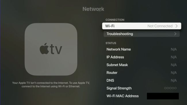 The Wi-Fi option in Apple TV network settings