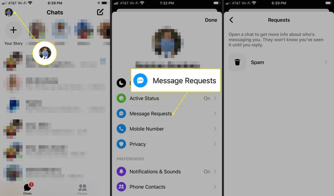 Finding message requests in the Messenger app