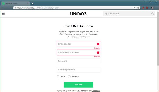 UNiDAYS sign-up process