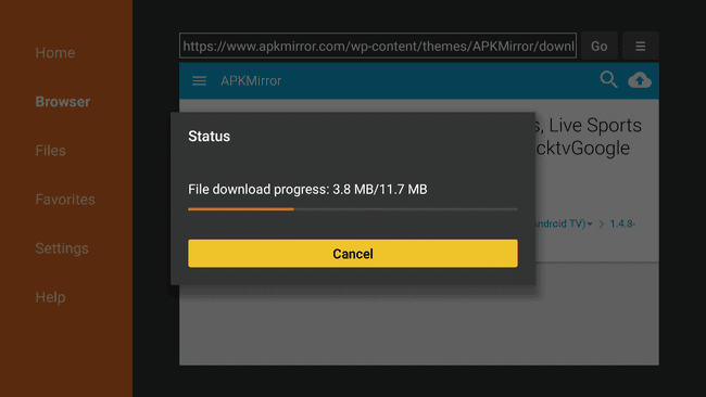 Downloading an APK on Fire TV.