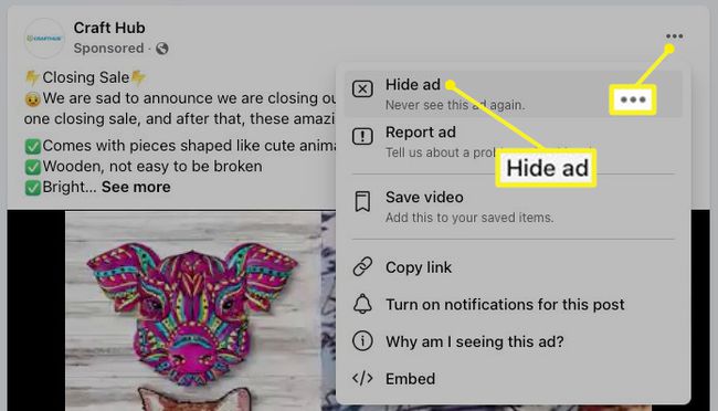 Hide ad in the post menu on Facebook