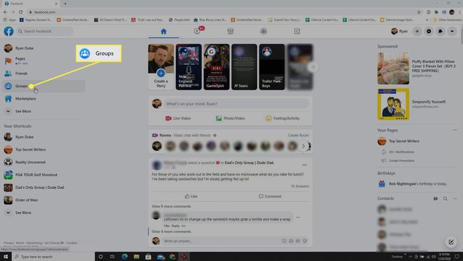 Selecting Facebook Groups on the Facebook site.