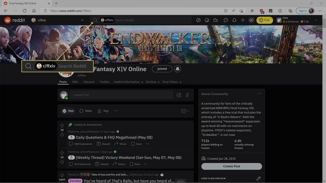 The search bar highlighted on a subreddit