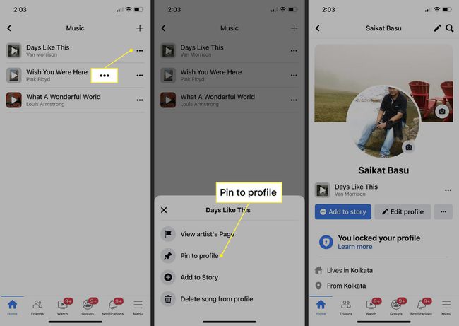 Facebook pin music to Profile option