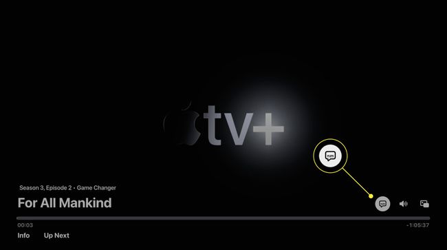 The subtitle icon highlighted on Apple TV's interface.