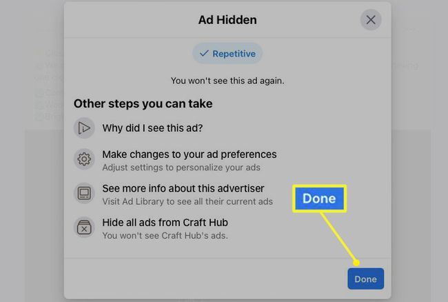 Facebook other steps to take after hiding an ad