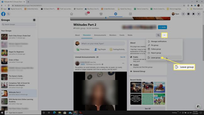 The Leave Group button on Facebook's site.