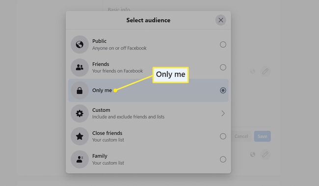 Select audience prompt on Facebook for birthday settings