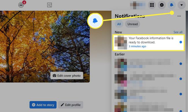 Facebook notification for file download.