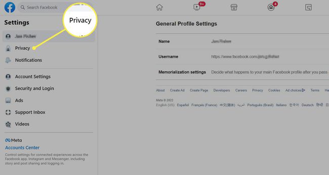 The Privacy option in Facebook settings