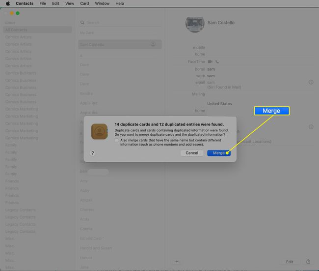 Merging duplicate contacts on Mac