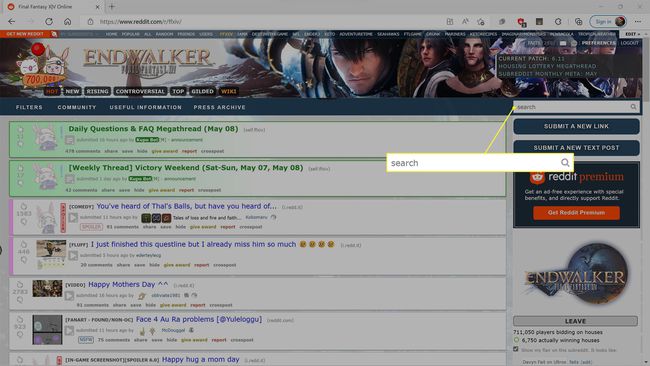 The search box highlighted on a subreddit